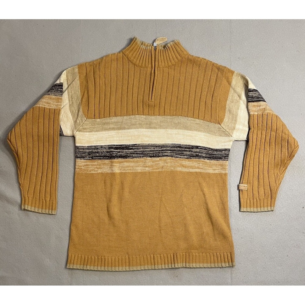 Vintage Southpole Sweater Mens M Beige Striped Ribbed Knit Turtleneck Y2K